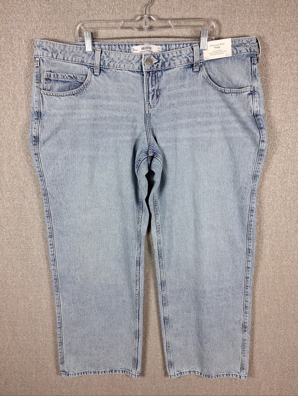 Hollister Ultra Low Rise Baggy Jeans Womens 34 Long Blue Light Wash Wide Leg